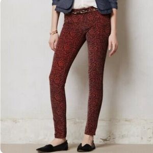 Anthropologie Pilcro & the Letterpress Navy & Orange Paisley Corduroy, Size 32